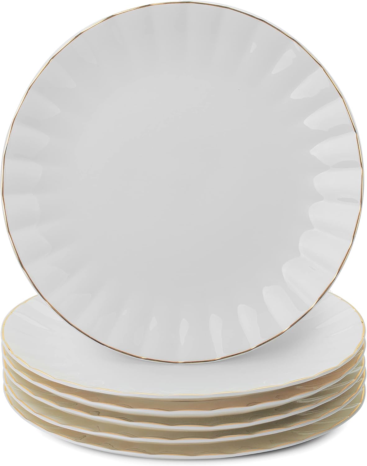 White Porcelain Dinner Plates with Elegant Gold Trim Set