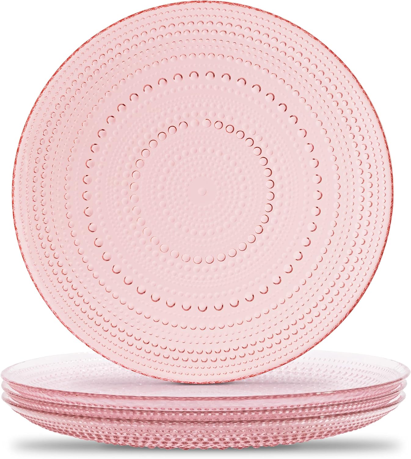 Vintage Pink Hobnail Glass Dinner Plates Set of Four